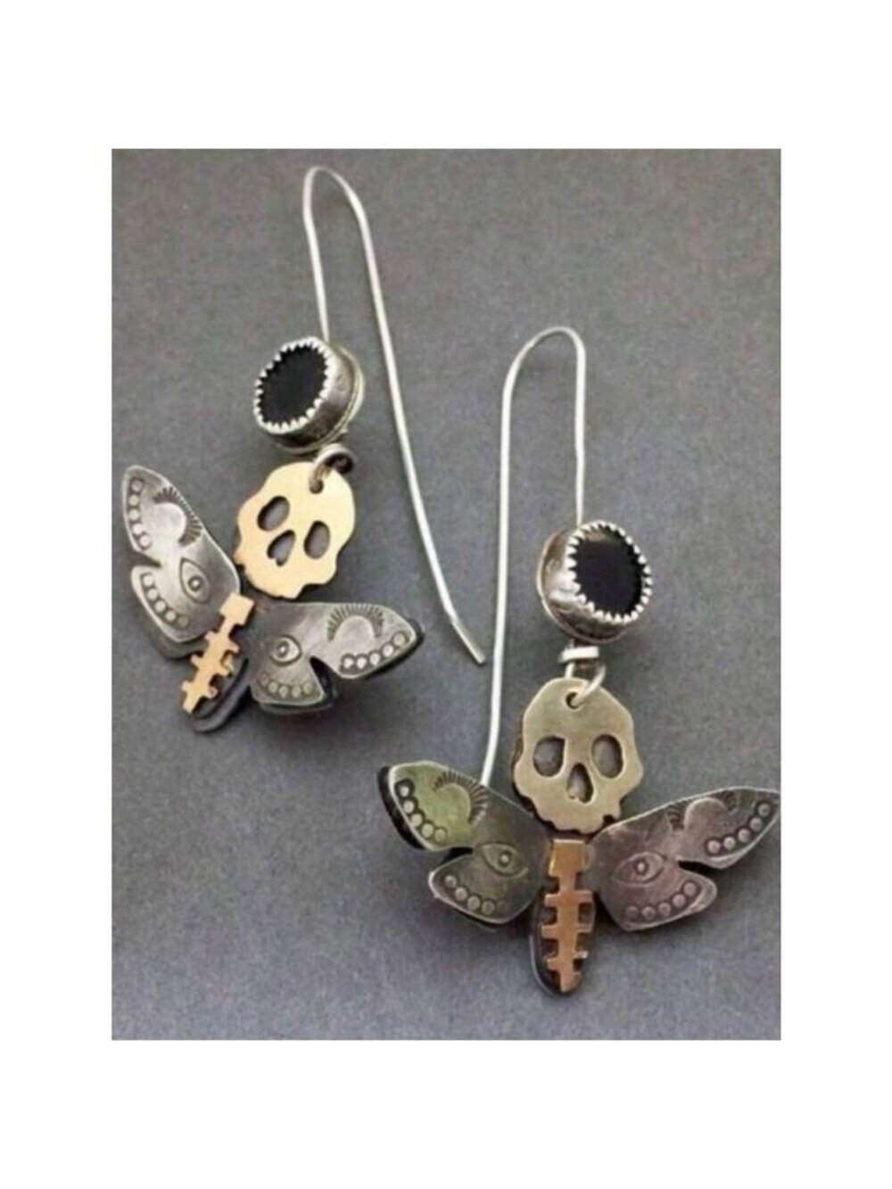 Skull & Moth Dangle Earrings A1886
